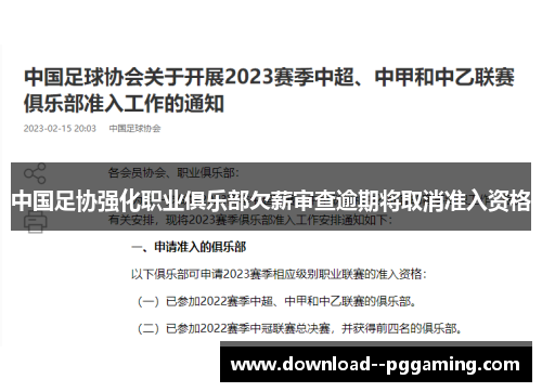 中国足协强化职业俱乐部欠薪审查逾期将取消准入资格 中国足协强化职业俱乐部欠薪审查逾期将取消准入资格